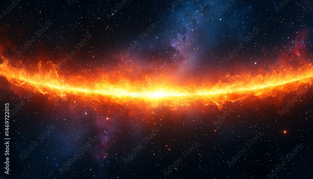 Fototapeta premium Fiery celestial ring in a vast expanse of space.
