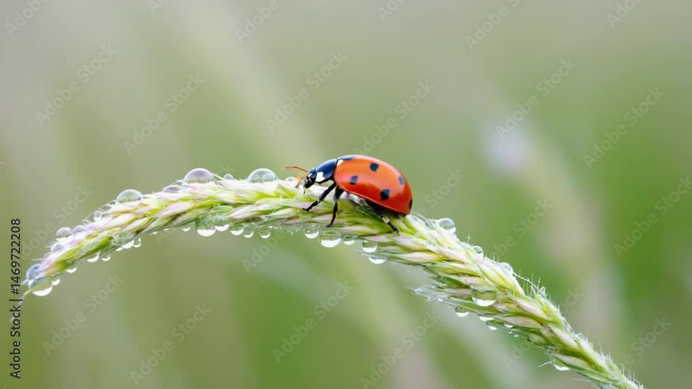 Ladybug on dewy grass blade Ladybug on dewy grass blade