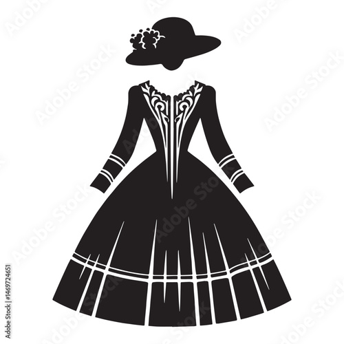Graceful and refined Edwardian dress silhouette ideal for elegant designs – Edwardian dress vector – Edwardian dress illustration – ladies dress silhouette – silhouette of Edwardian dress

