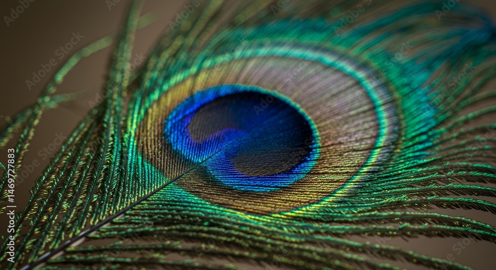 Fototapeta premium Peacock Feather Detail Close Up Vibrant Colors