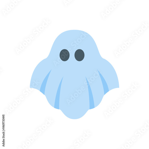 Illustration of a light blue ghost with dark eyes floating on a white background in cartoon style