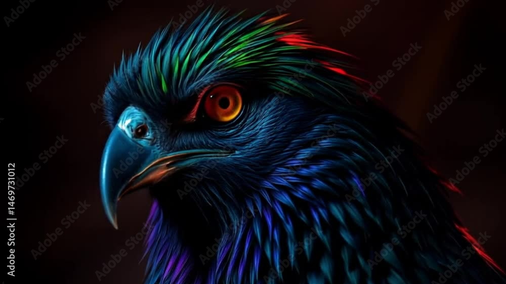 Stylized Close-Up Cinematic Portrait of Vibrant Feathered Bird Stylized Close-Up Cinematic Portrait of Vibrant Feathered Bird