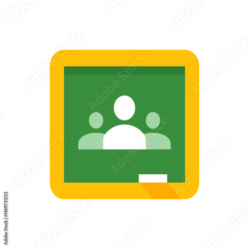 Illustration of a green classroom board with a yellow border and a group of people icon on the board