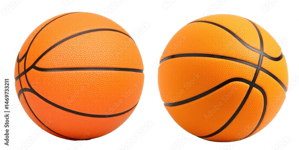 Fototapeta premium Two Orange Basketballs Side by Side, Isolated on Transparent Background