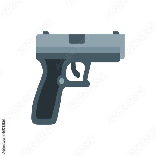 Illustration of a gray and black pistol with a trigger and a handle on a white background view