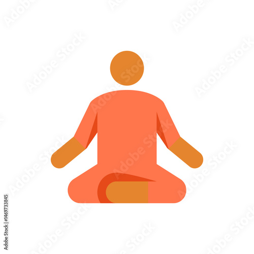 Illustration of a person in a seated lotus position with orange color scheme against a white background space