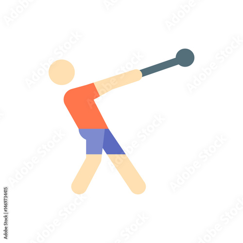 Illustration of a stick figure athlete in the middle of performing the hammer throw competition action