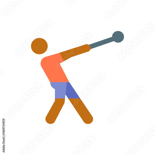 Illustration of a stick figure athlete preparing to throw a hammer in a track and field competition event