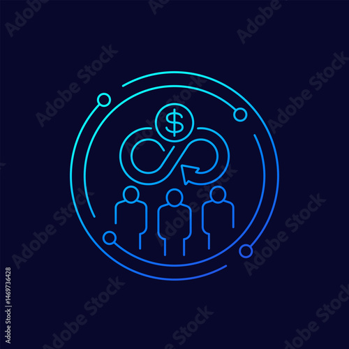 circular economy icon with people, linear design