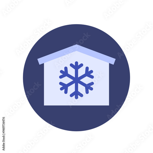 cold storage icon with warehouse, flat design
