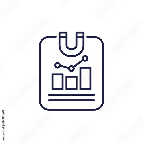 customer retention metrics line icon with magnet and report