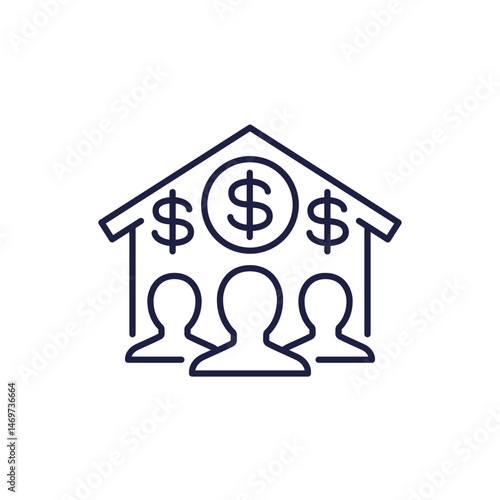 rent house line icon with tenants, vector