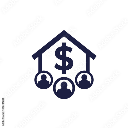 rent house icon with tenants on white