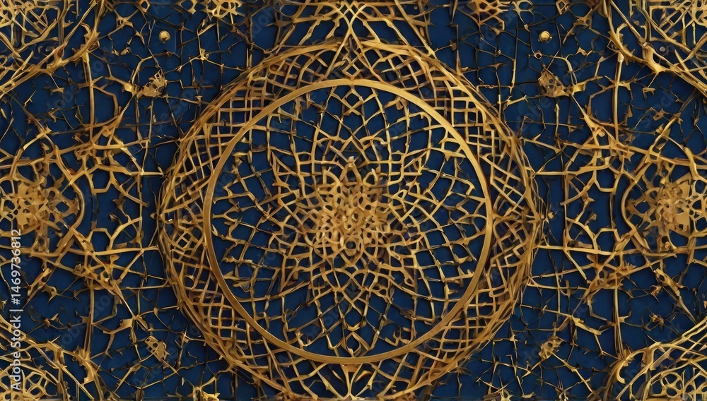 Islamic Geometric Pattern with Gold and Blue Symmetry Islamic Geometric Pattern with Gold and Blue Symmetry