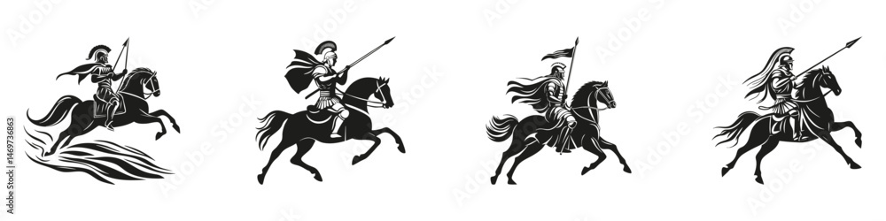 custom made wallpaper toronto digitalAncient Warriors On Horseback Silhouette Set. Historical Cavalry And Combat Themes Isolated Vector Illustration Collection