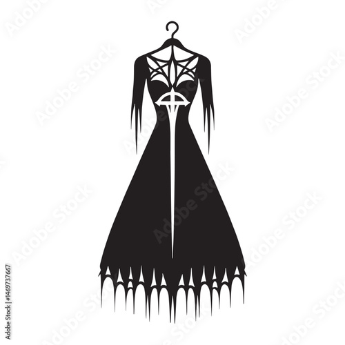Classic gothic dress silhouette with structured bodice and flowing skirt – Gothic dress vector – Gothic dress illustration – ladies dress silhouette – silhouette of gothic dress

