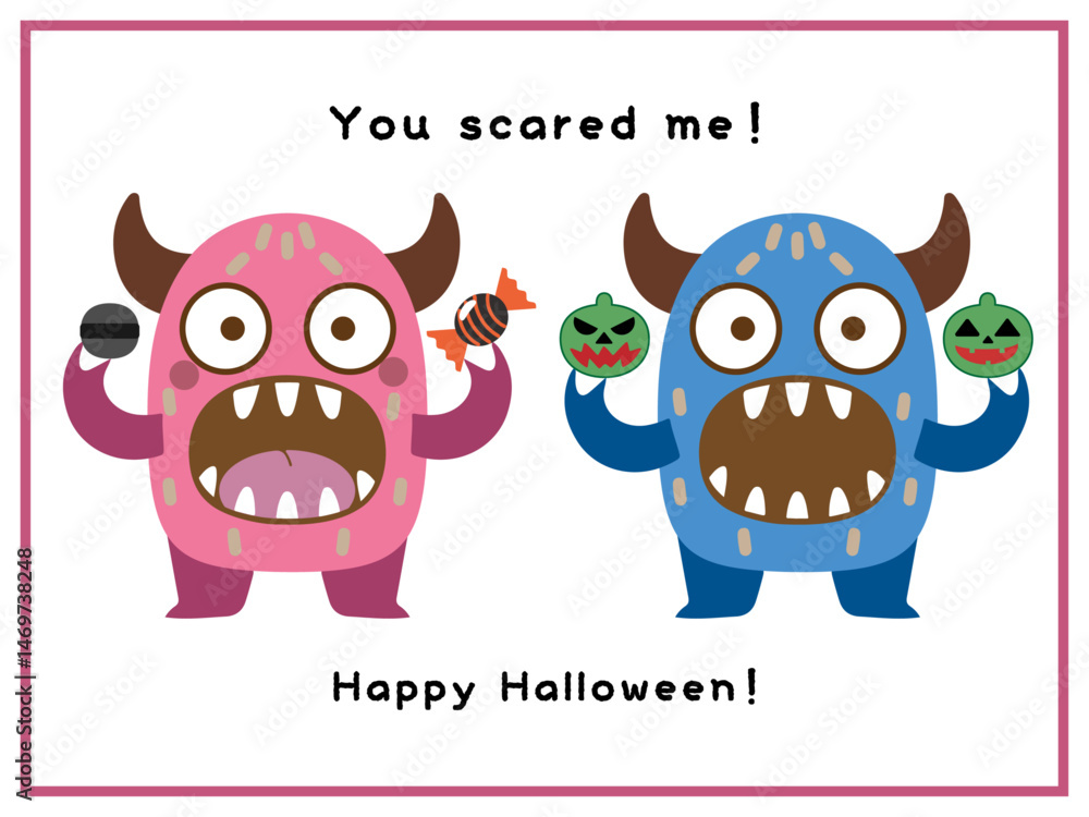 Fototapeta premium ハロウィーン■ハロウィーンモンスターのイラストセット■ポストカード 
