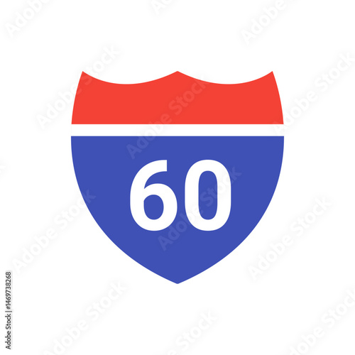 Illustration of an interstate highway sign with the number sixty displayed in white on a blue field