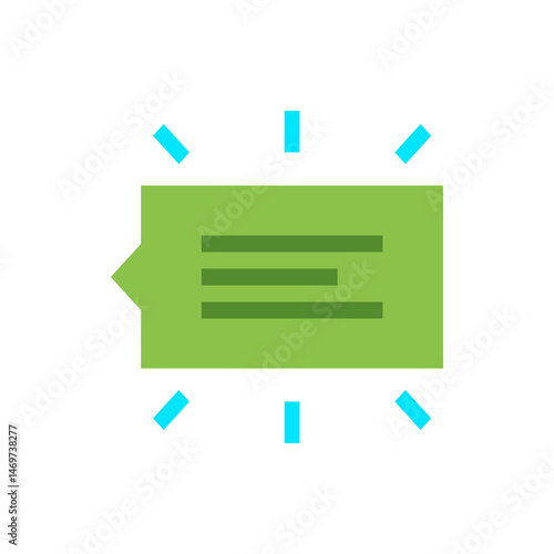 Illustration of a green speech bubble with horizontal lines and blue accents around the bubble shape design