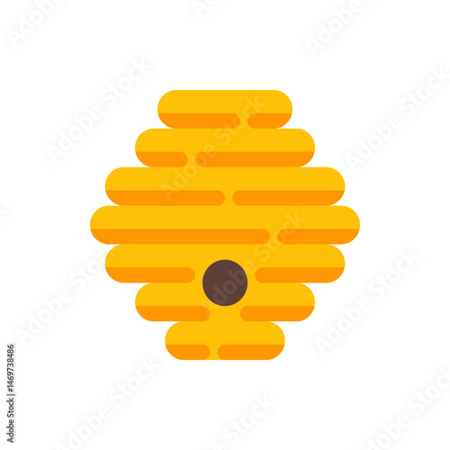 Illustration of a stylized beehive with a brown entrance hole, featuring a gradient yellow color scheme and rounded edges