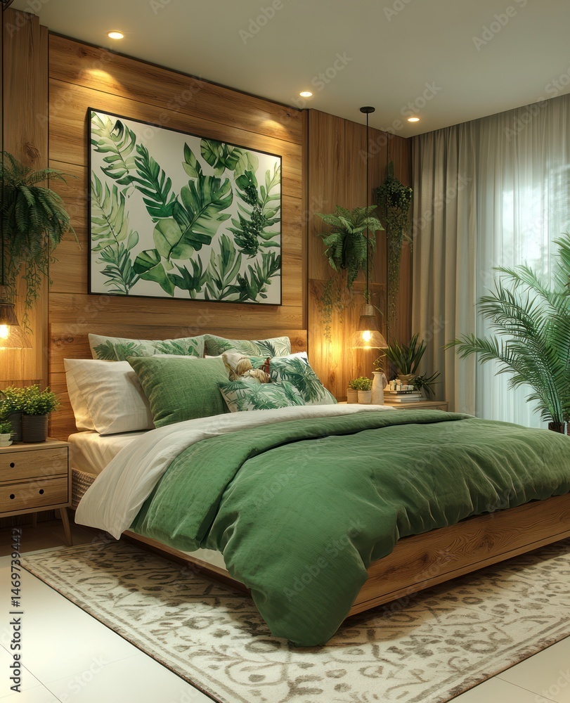 Fototapeta premium Serene Jungle Bedroom