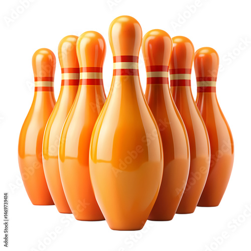 Orange Bowling Pins Ten Pins Set for a Strike on Transparent background