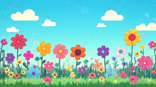 Colorful Flowers with Sunny Meadow.