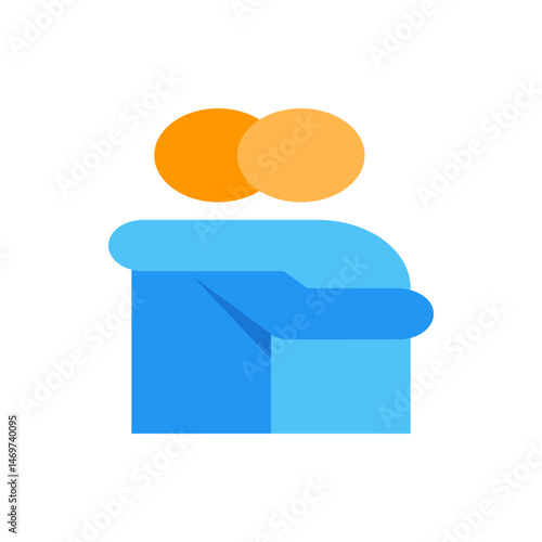 Illustration of a blue figure with two orange circles above it representing a person or a couple hugging