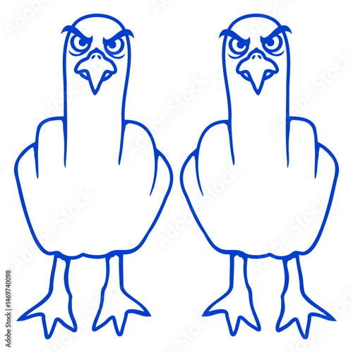 2 seagulls middle finger insult stinky finger team
 Isolated Vector Graphic Design Illustration
