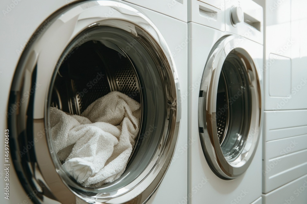 White washing machines with clean clothes White washing machines with clean clothes
