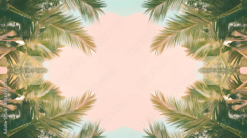 Palm leaves on pink background, design background Palm leaves on pink background, design background