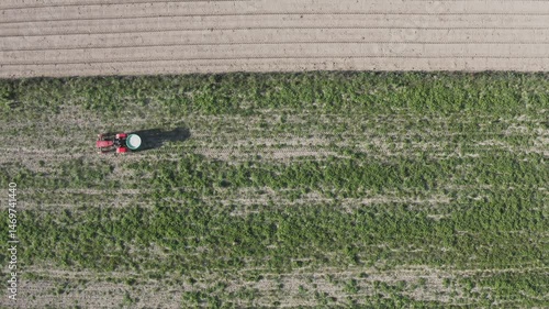 Aerial View of Tractor on Farmland