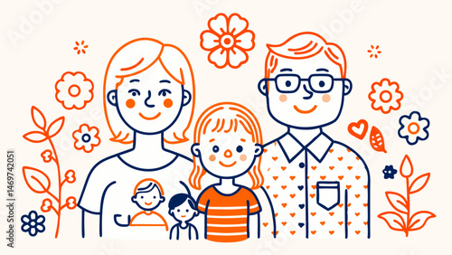 Happy family - mom, dad and kids spending time together. Smiles, hugs, warm atmosphere. Ideal for the topics of parenthood, childhood and family values.