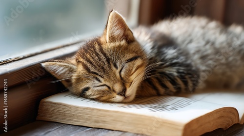 Wallpaper Mural A sleepy kitten resting on an open book. Torontodigital.ca