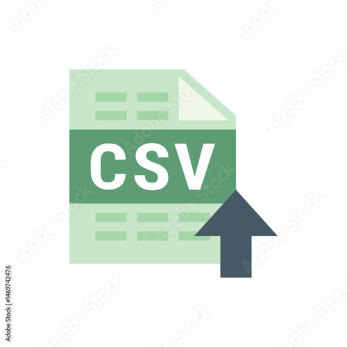 Illustration of a csv file icon with an upward pointing arrow indicating uploading or importing the file