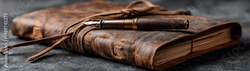 Antique leather journal with a fountain pen.