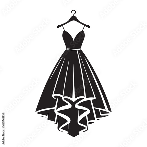 Contemporary high-low dress silhouette with subtle curve – High-low dress vector – High-low dress illustration – ladies dress silhouette – silhouette of high-low dress

