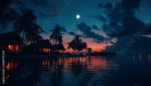 Tropical island at night
