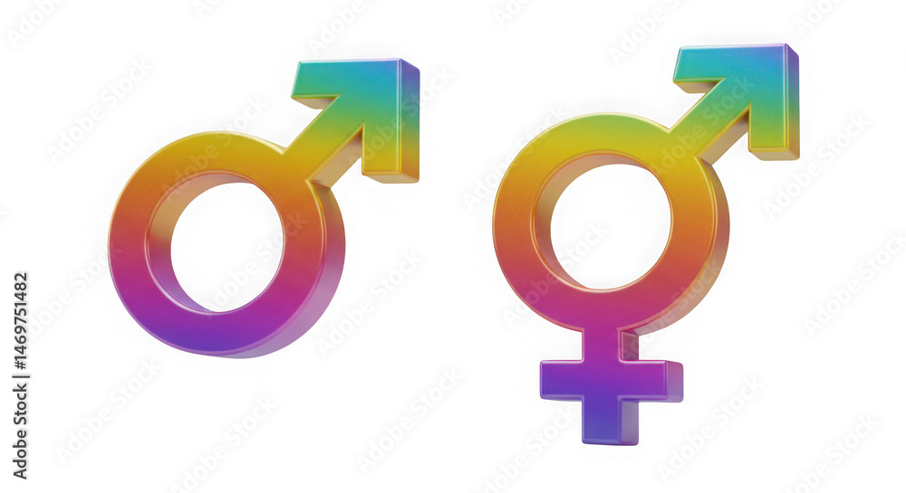 Rainbow male and female symbols isolated on white background Rainbow male and female symbols isolated on white background
