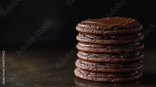 Wallpaper Mural Stacked Delectable Dark Chocolate Sable Cookies on Dark Background Torontodigital.ca