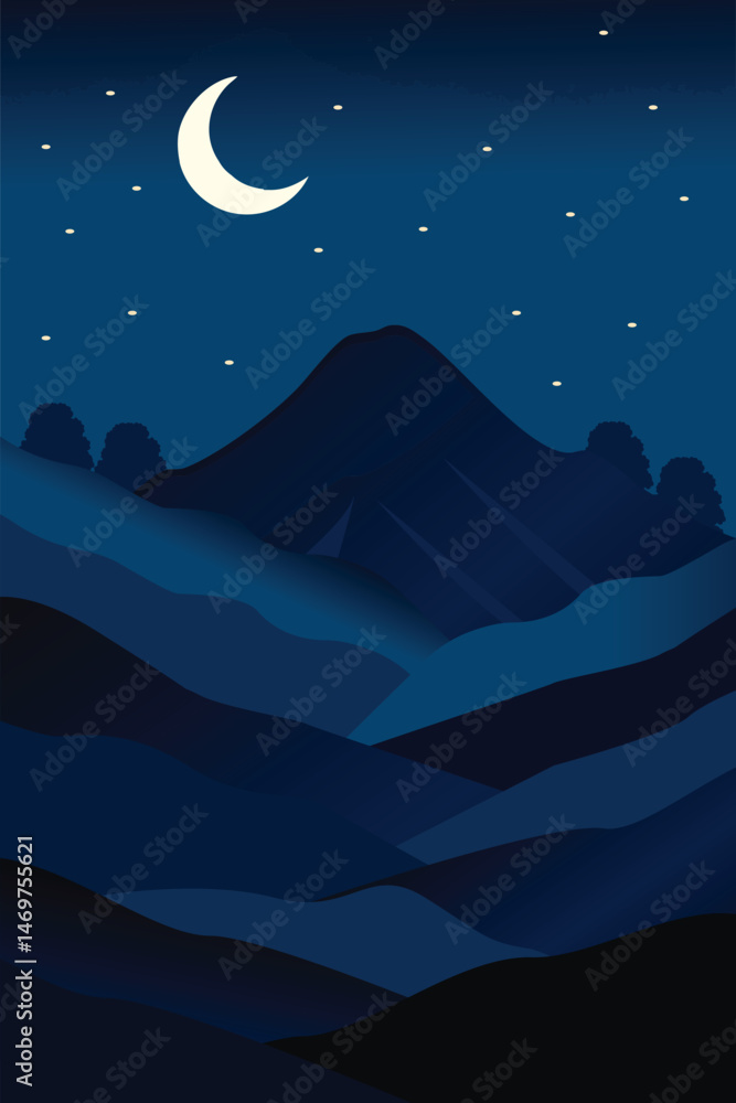 Obraz premium night landscape with moon and stars