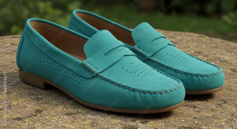 Naklejka premium Teal suede loafers