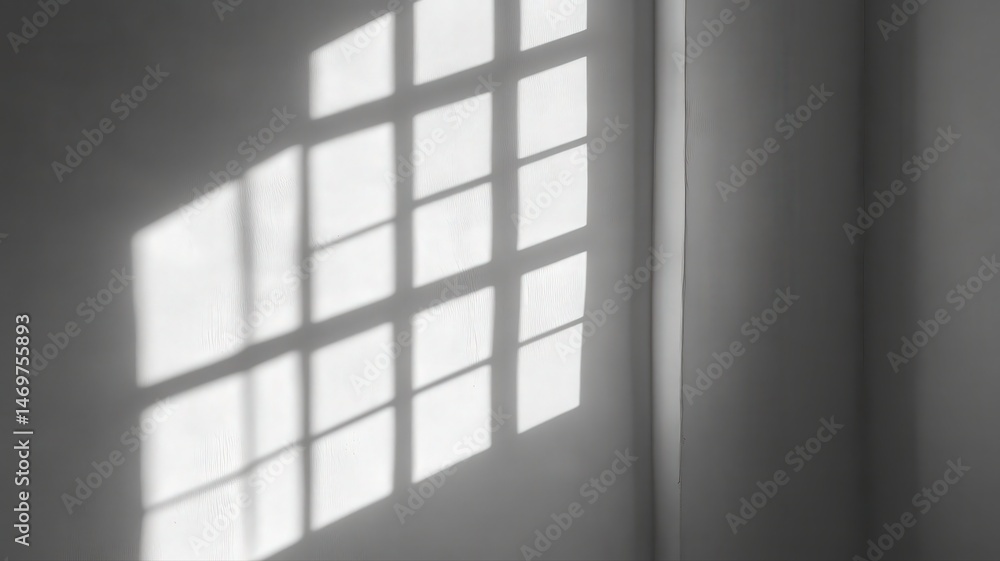 Square Window Shadow Pattern on White Wall Corner in Monochrome Interior Architecture and Minimalist Design with Subtle Wall Texture Square Window Shadow Pattern on White Wall Corner in Monochrome Interior Architecture and Minimalist Design with Subtle Wall Texture