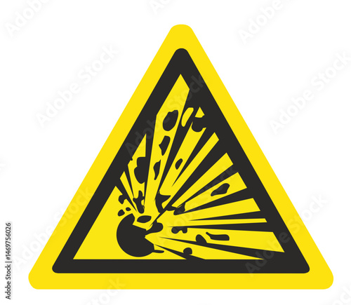 warning sign, an explosion symbol with debris spreading outward warns of explosive hazards or materials that may detonate