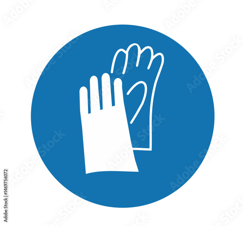 ISO mandatory safety sign, wear safety gloves, blue circular icon
