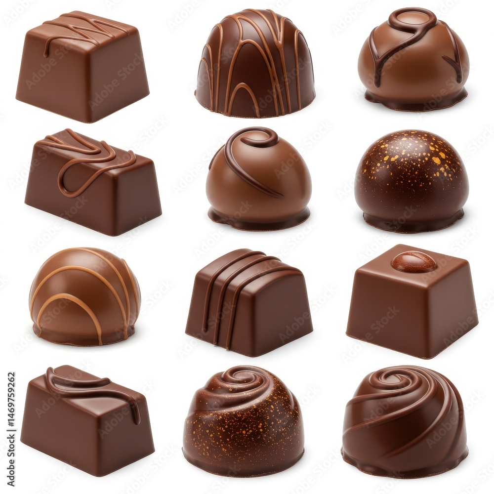 Fototapeta premium Assorted chocolates candies isolated on white background