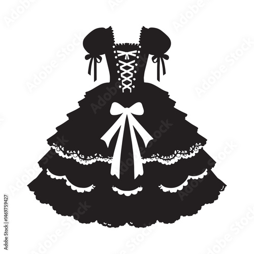 Classic Gothic Lolita dress silhouette with voluminous skirt – Gothic Lolita dress vector – Gothic Lolita dress illustration – ladies dress silhouette – silhouette of Gothic Lolita dress

