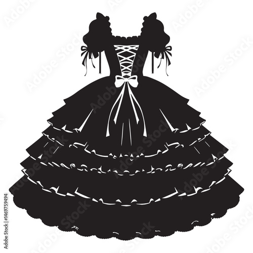 Gothic Lolita dress silhouette with lace details – Gothic Lolita dress vector – Gothic Lolita dress illustration – ladies dress silhouette – silhouette of Gothic Lolita dress

