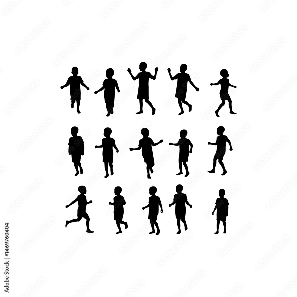 Fototapeta premium Children Playing silhouette icon vector flat design.
