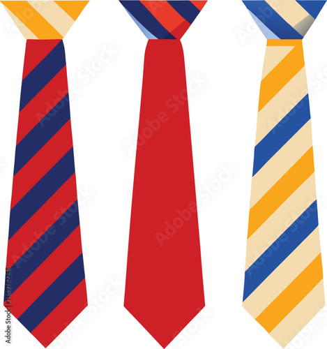 A set of colorful silk neckties, a fashionable business accessory with striped patterns for men's elegant suit and shirt clothing